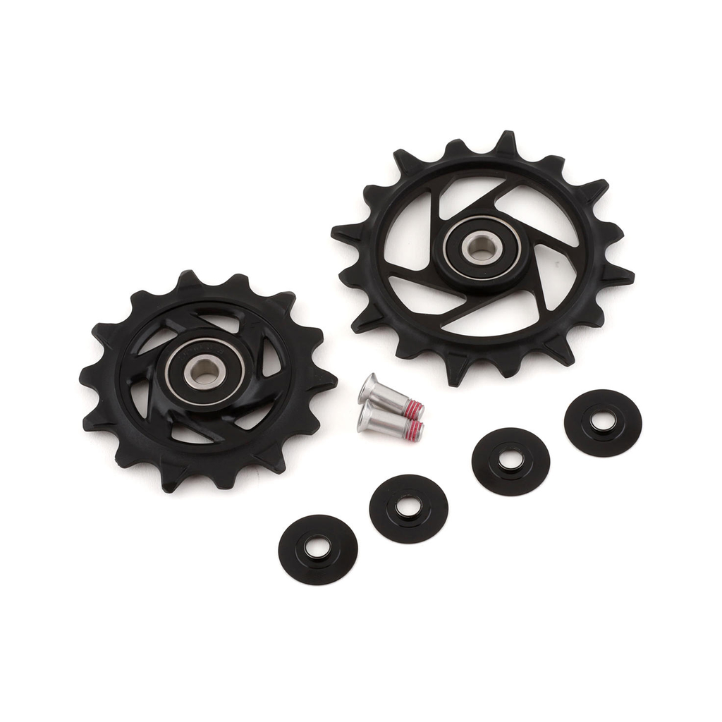 JUEGO DE RODACHA SRAM PULLEY KIT XX T-TYPE EAGLE AXS (INCLUDES 14T UPPER AND 16T LOWER BLACK METAL SPIDER PULLEY, 2 ALUMINUM PULLEY SCREWS)
